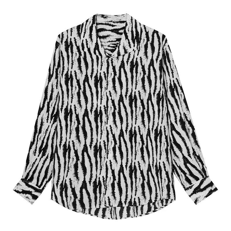 

Мужская модная рубашка с рисунком зебры, мужская драпированная модная рубашка в стиле Гонконга в стиле Харадзюку для пары с длинными рукавами и лацканами