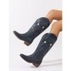 Foreign Trade Large Size Star Totem Embroidered High Leather Boots Women's European and American Style Sewing Thread Pointed Thick Heel Western Boots