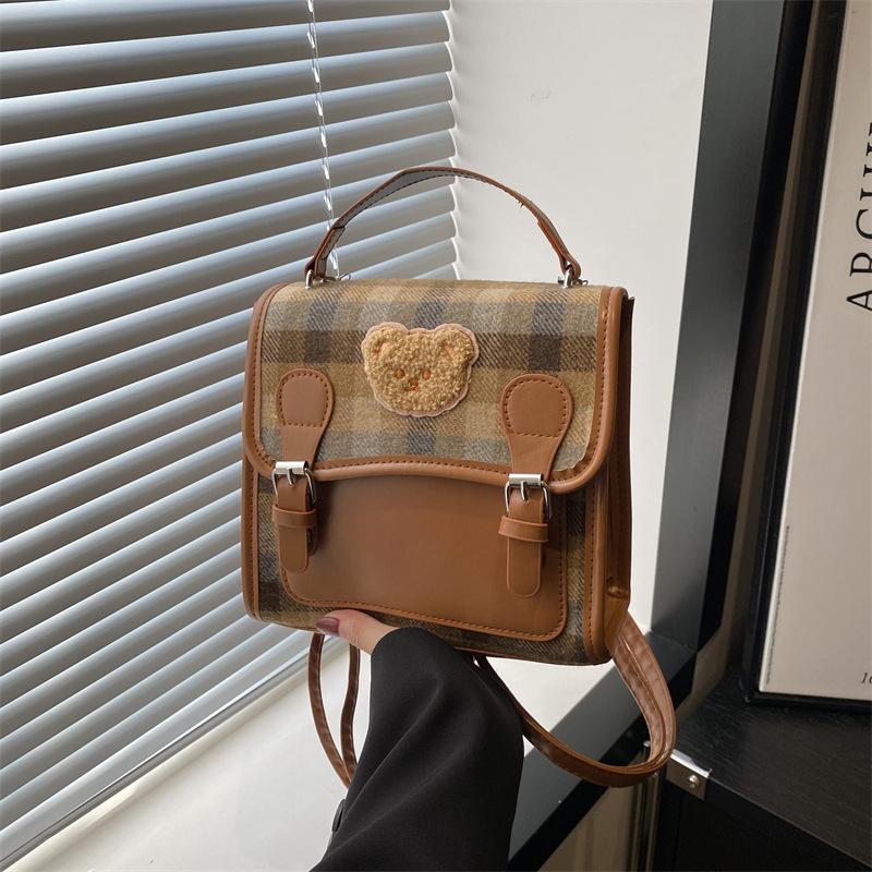 Plaid Backpack Women'S Autumn Fashion Woolen Portable Student Schoolbag Lightweight Travel Backpack