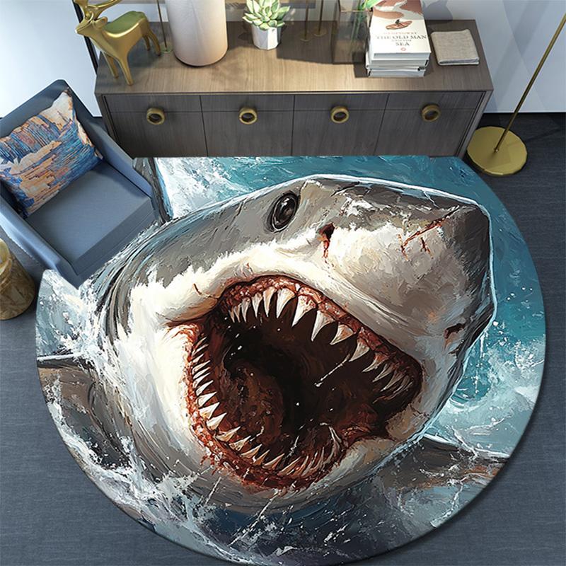 Shark Attack Round Area Rug,Carpet Rug for Living Room Bedroom Sofa Playroom Decor,Non-slip Floor Mat