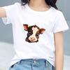Kids Pure Cotton T Shirt Adorable Brown Baby Cow Print Crew Neck Short Sleeve Tee Casual Boys Girls Summer Tops