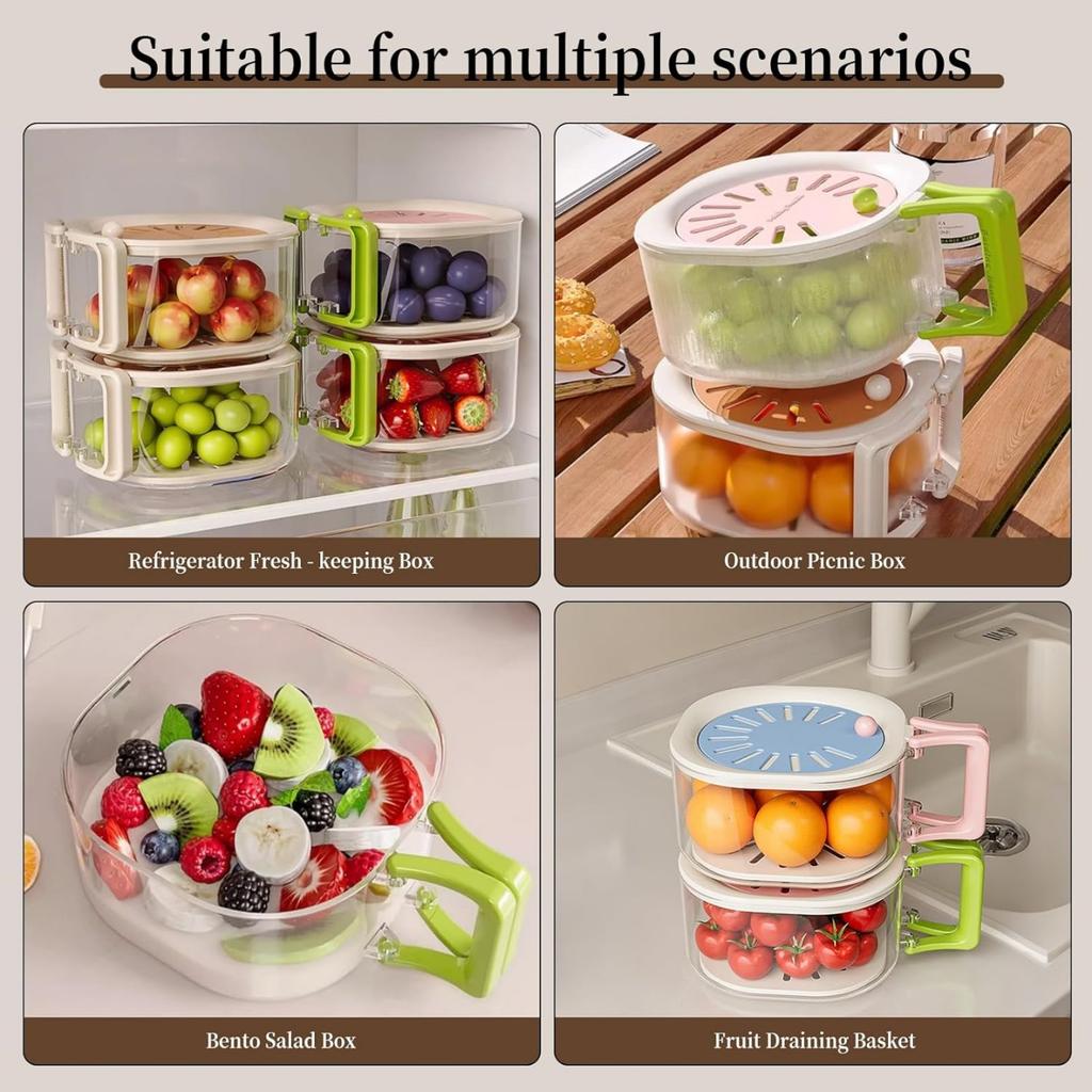2-in-1 Double Layer Drain Basket Multifunctional Fruit Vegetable Washing Basin with Strainer Foldable Handle Strainer Bowl