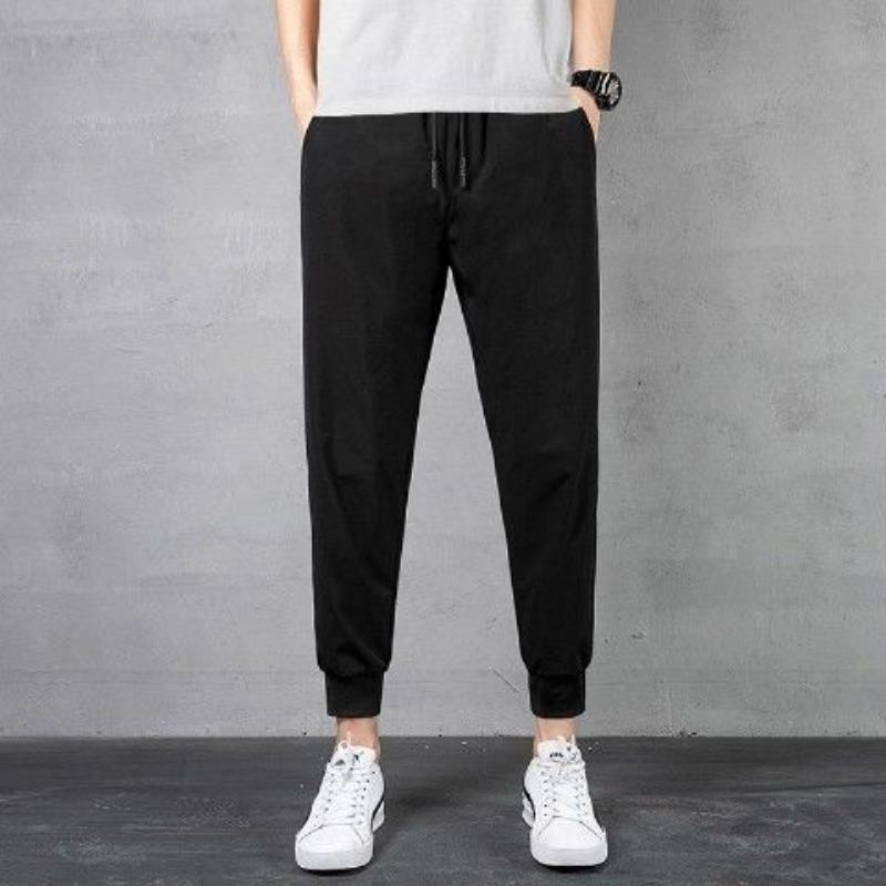 Men's sports casual pants summer trendy brand ice silk thin loose large size nine points tied feet trendy trousers