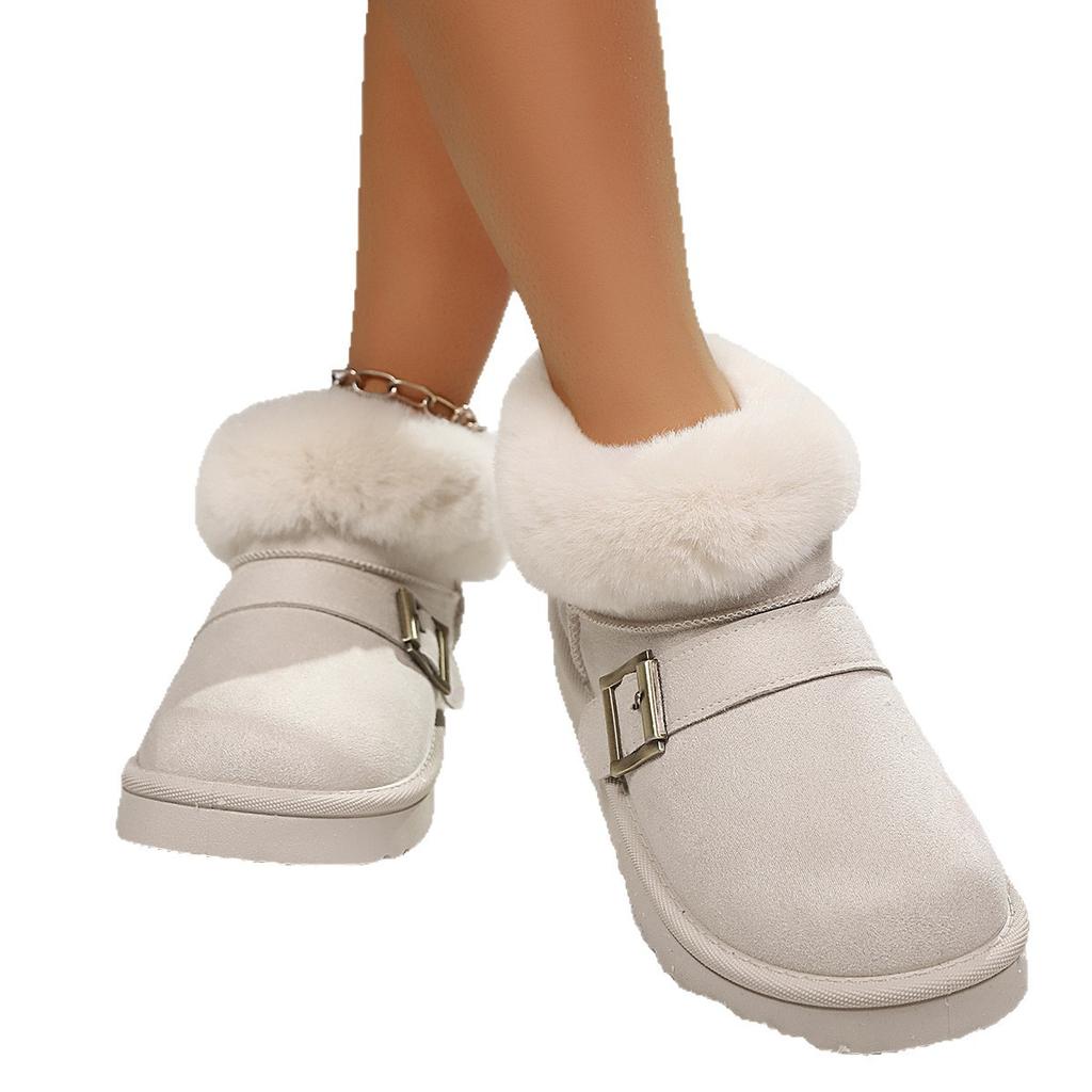 Snow Boots 2025 New Warm and Fashionable Short-cut Fleece Thickened Buckle Snow Boots for Women