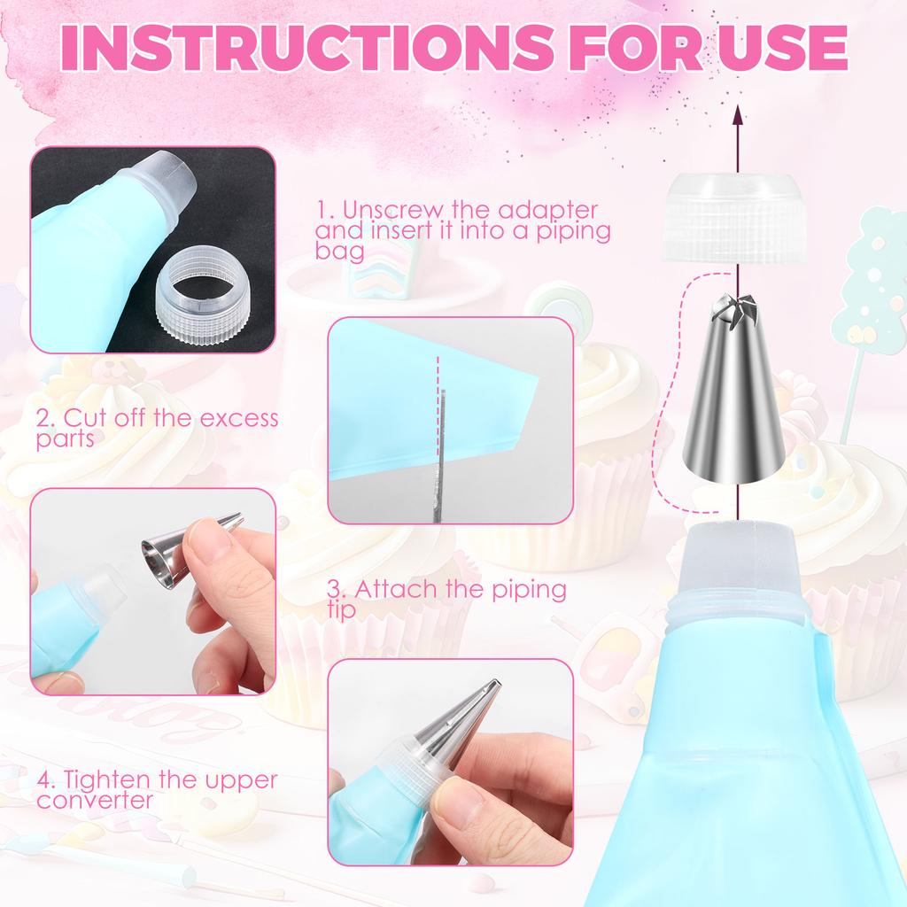 21/30/126 Pcs Piping Bags Reusable Piping Bag and Tip Set Cake Decorating Tools Stainless Steel Nozzle Piping Nozzles Pastry Set