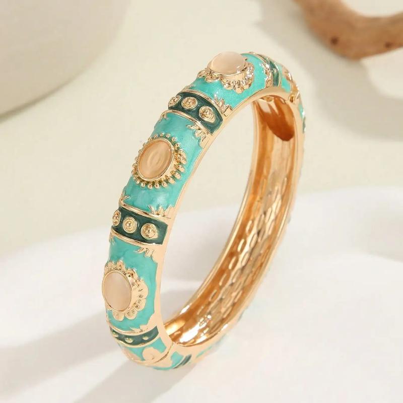 1PCS Fashion Opal Enamel Bracelet for Women Gold-Plated Enamel Wide Bracelet Jewelry Gifts
