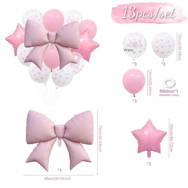 

13Pcs/Set Bow Print Latex Balloon Foil Bow Balloon For Coquette Birthday Girl Baby Shower Bachelorette Wedding Party Decoration Other
