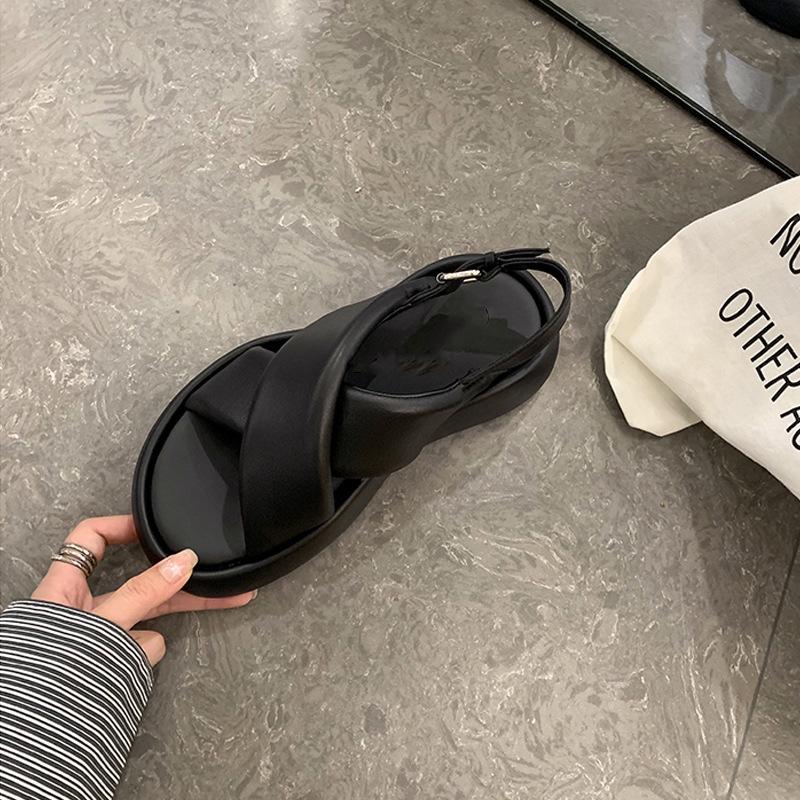 

Облака Лето~ Овчина Перекрестный ремешок Повседневные Сандалии на платформе с пузырьковой подошвой Женская летняя уличная обувь 40