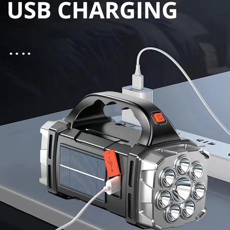  Powerful LED Flashlight USB+Solar Rechargeable Flashlight COB Outdoor Camping Torch Portable Searchlight Power Bank Outdoor