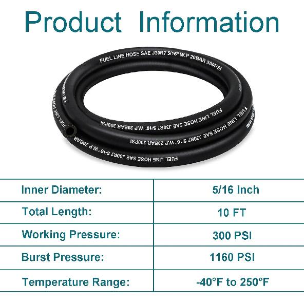 Fuel Line 5/16 Inch ID, Fuel Hose 10FT, J30R7 Fuel Line Hose NBR For Automotive Fuel Systems Engines.
