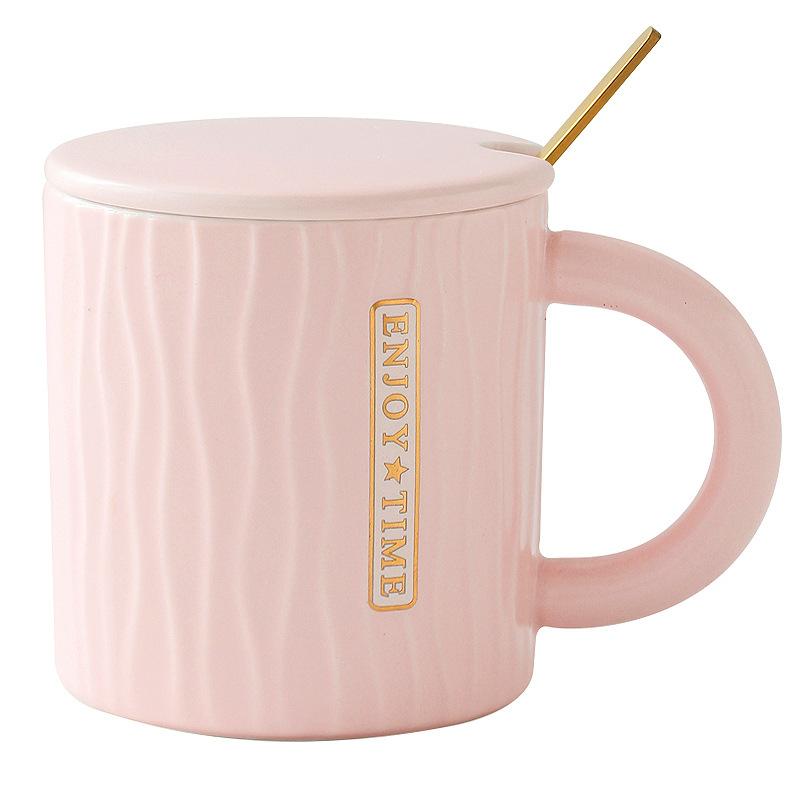 

Керамическая кружка большой емкости Высококачественная чашка для воды с крышкой и ложкой Мужские и женские чашки для сока и напитков Домашние офисные кружки 301-400ml белый