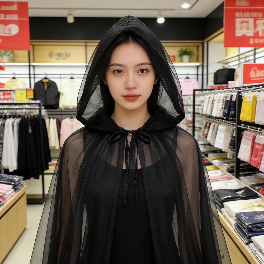Black Bridal Shawl Witch Cosplay Cloak Halloween Cape Game Party Costume Props Holiday Dress Up Vampire Costume