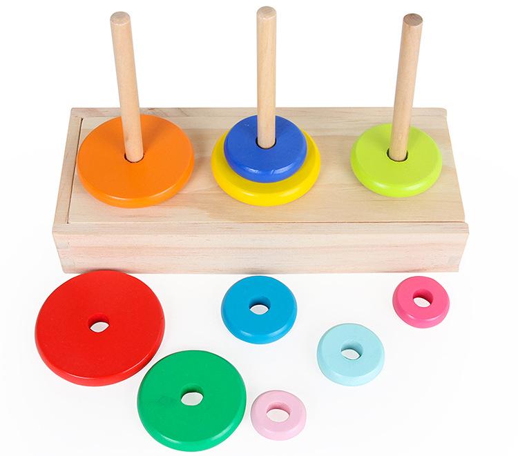 Hanoi Tower Wooden Puzzle Toy for Logical Thinking - Eight Layers for Early Education and Elementary Students