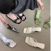 French Square Head Open-toed Sandals Women's Versatile Slippers High Heel 2025 Summer New Temperament Word with Wedge Heel Cool Slippers