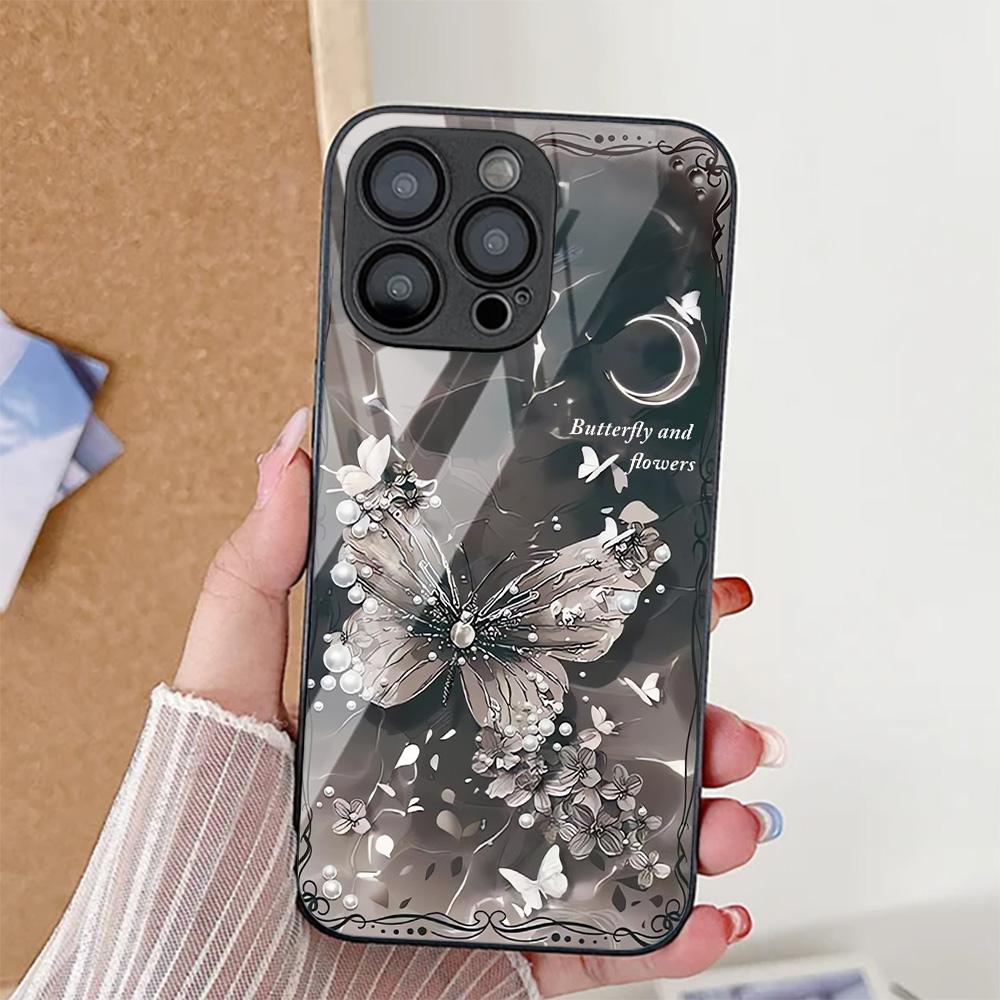 Tempered Glass Phone Case For iPhone 17 Pro Max 11 15 13 14 12 16 Pro Max 17 Air 16E SE 2022 7 8 Plus XR Elegant Butterfly Cover