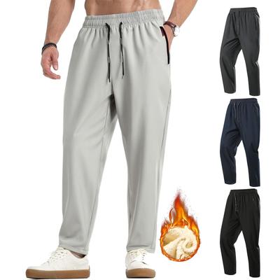 Men's Solid-color Casual Sport Trousers, Men's Fleece Warm Drawstring Flat Leg Sweatpants
