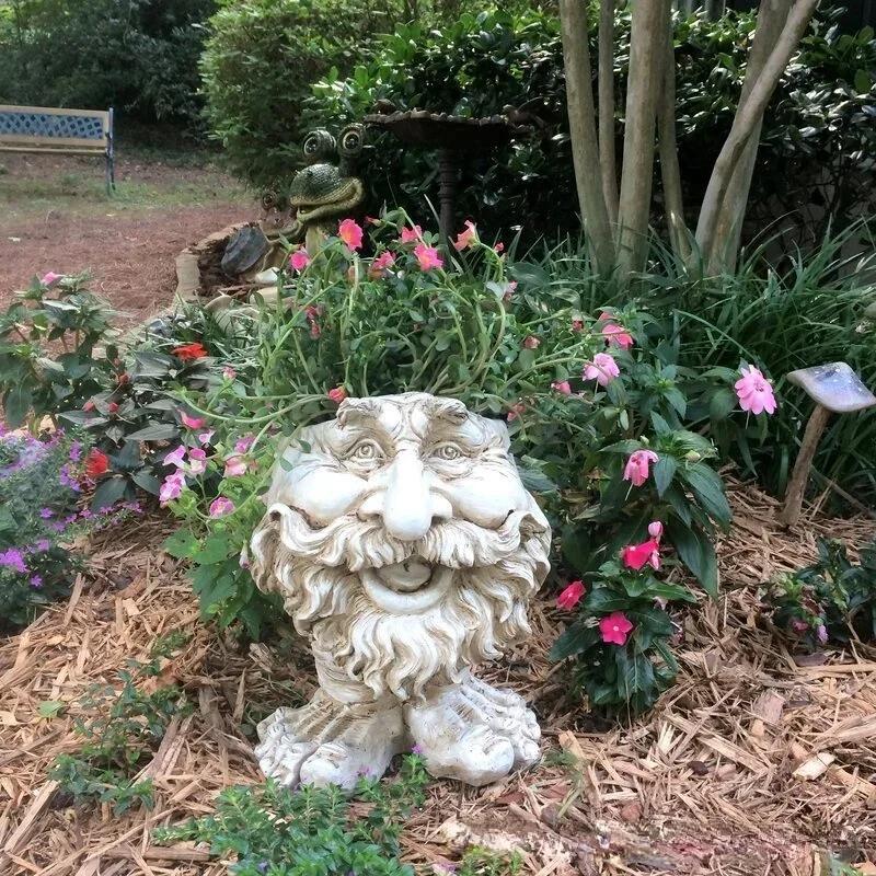 Funny Resin Sculpture In Flower Pot with Funny Expression Garden Supplies