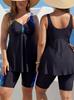 Plus Size Blue & White Jellyfish Print Tankini with Skirt and 6X Board Shorts