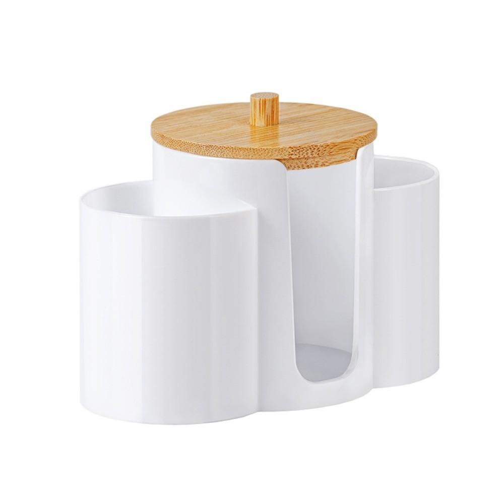 3-in-1 Design Cotton Round Pad Holder Plastic Multi-Functional Cotton Swab Box Bamboo Lids Dustproof Makeup Organizer Home Use