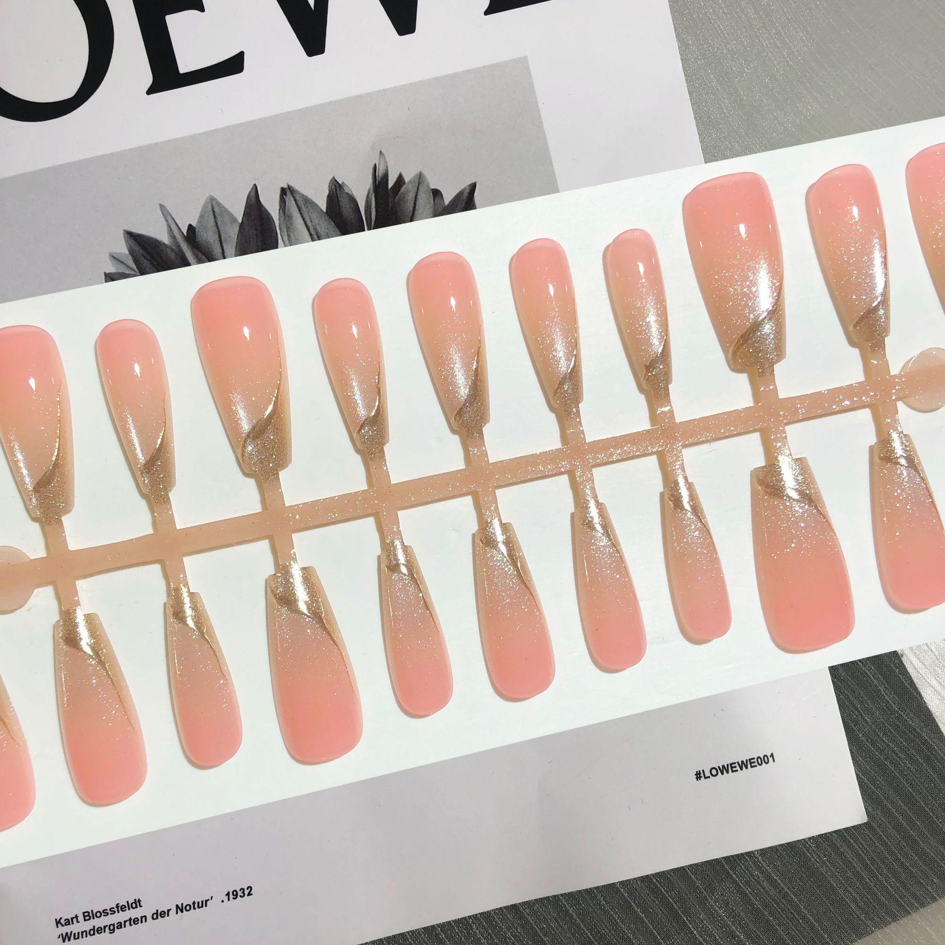 

Nude Pink Gradient Crystal Glitter Long Press-On Nails - Pure Desire Collection YM757 Litchi Bobo [30 pieces/strip]