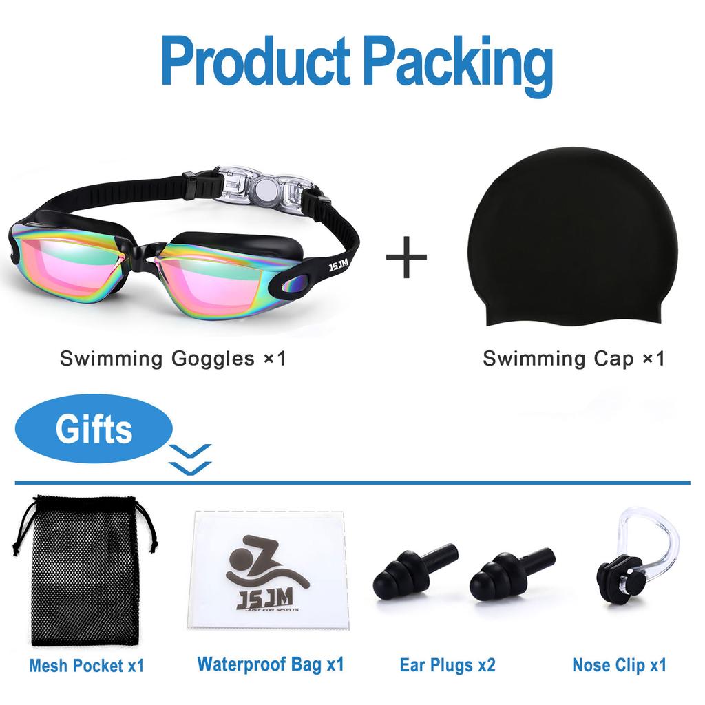 Unisex Profi-Schwimmbrille mit Anti-Beschlag-, UV-Schutz- und wasserdichtem Design + Badekappe für Erwachsene - für Männer Frauen