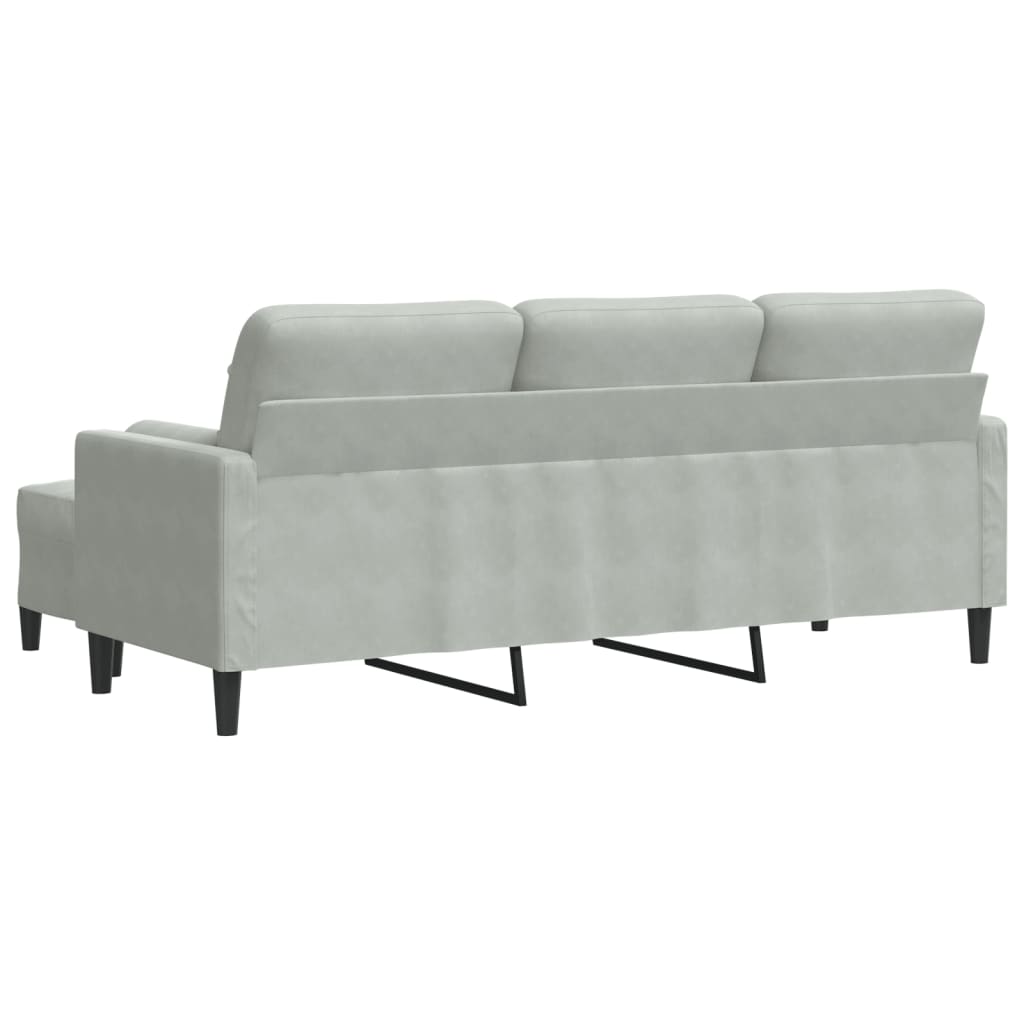 3 Seater Sofa with Footstool Light Grey 180 Cm Velvet