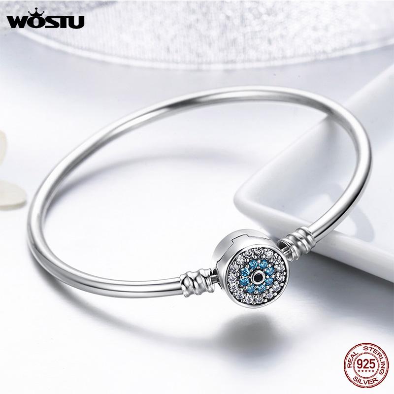 WOSTU 100% 925 Silver Original Bracelets Snowflake Blue Eyes Zircon Chain Fit Women Bracelet & Bangle Luxury Jewelry