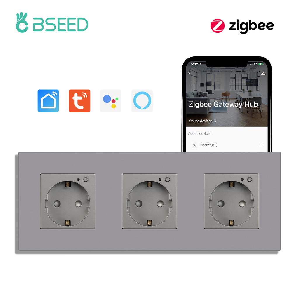 Bseed Zigbee Europe Russia Standard Plastic Wall Smart Power Socket Plug Work With Tuya Gateway Smart Life Alexa App Four Colors