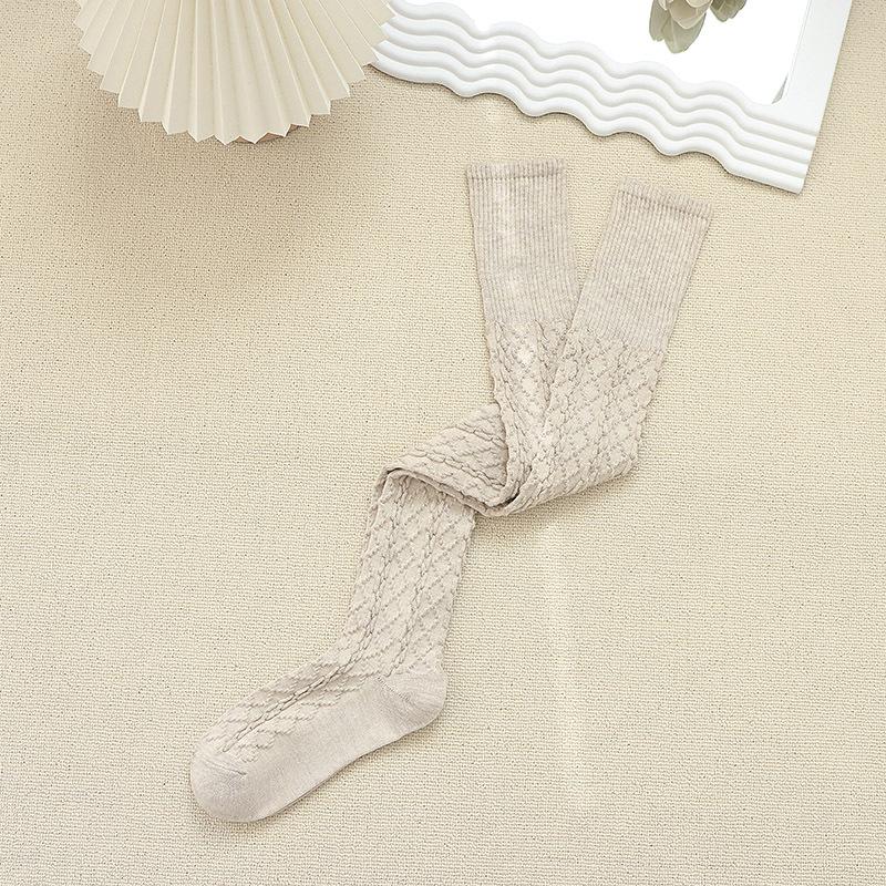 Knee Socks Women'S Autumn And Winter Solid Color Japanese Jk Calf Socks Cotton Relief Twist Simple White High Tube Socks Knee Pads