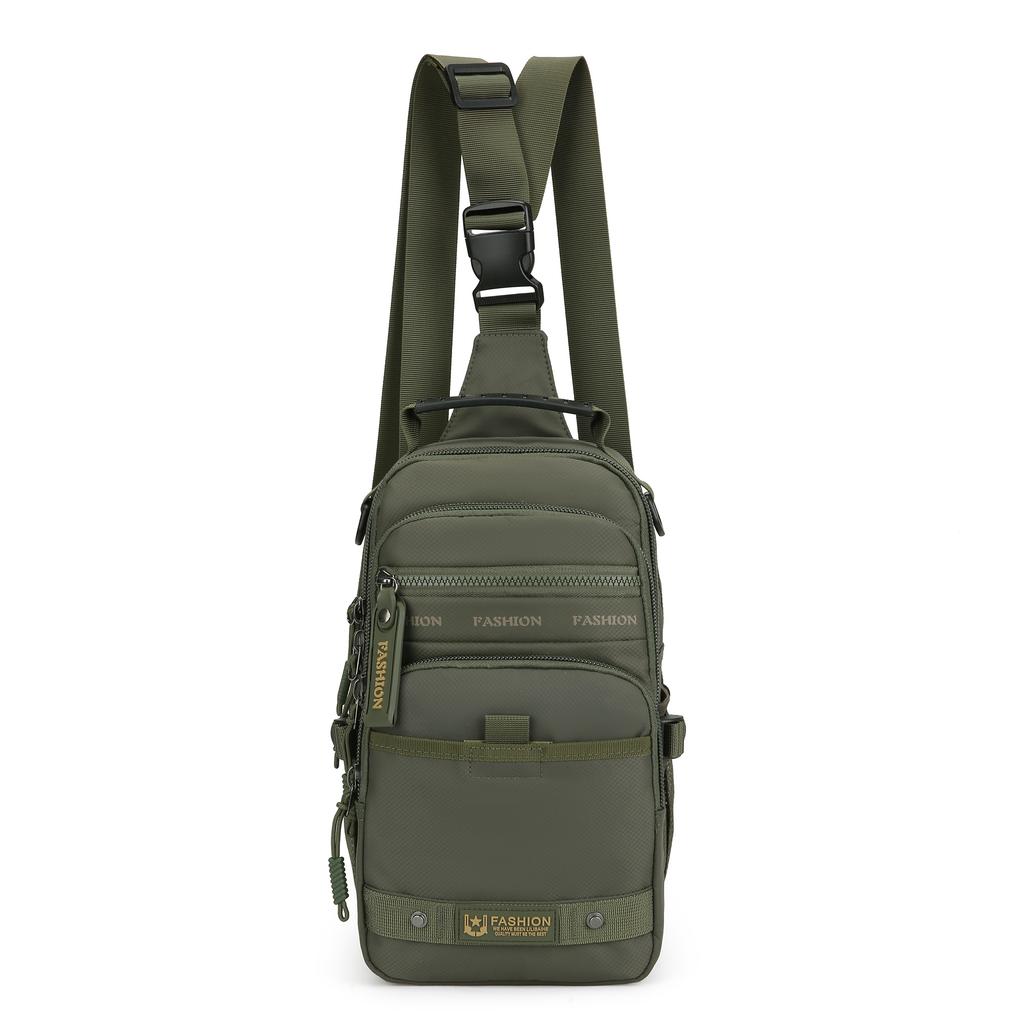 Casual Multi Pockets Men Chest Bag Shoulder Bag Multifunction Sports Message Bag Solid Color Cloth Crossbody Bag Travel