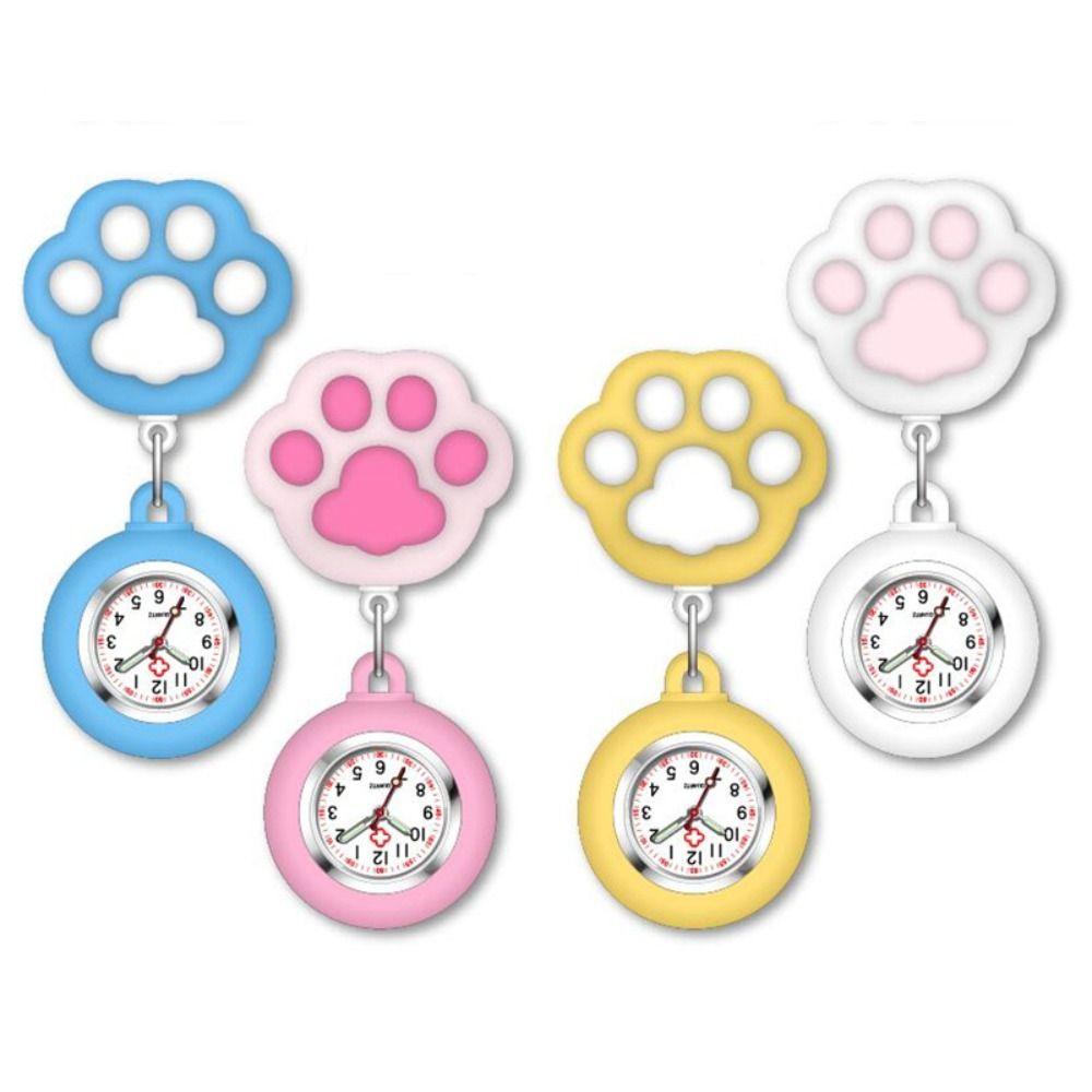 Cat Paw Retractable Watch Brooch Cute Doctor Badge Reel Women Nurse Pocket Watches