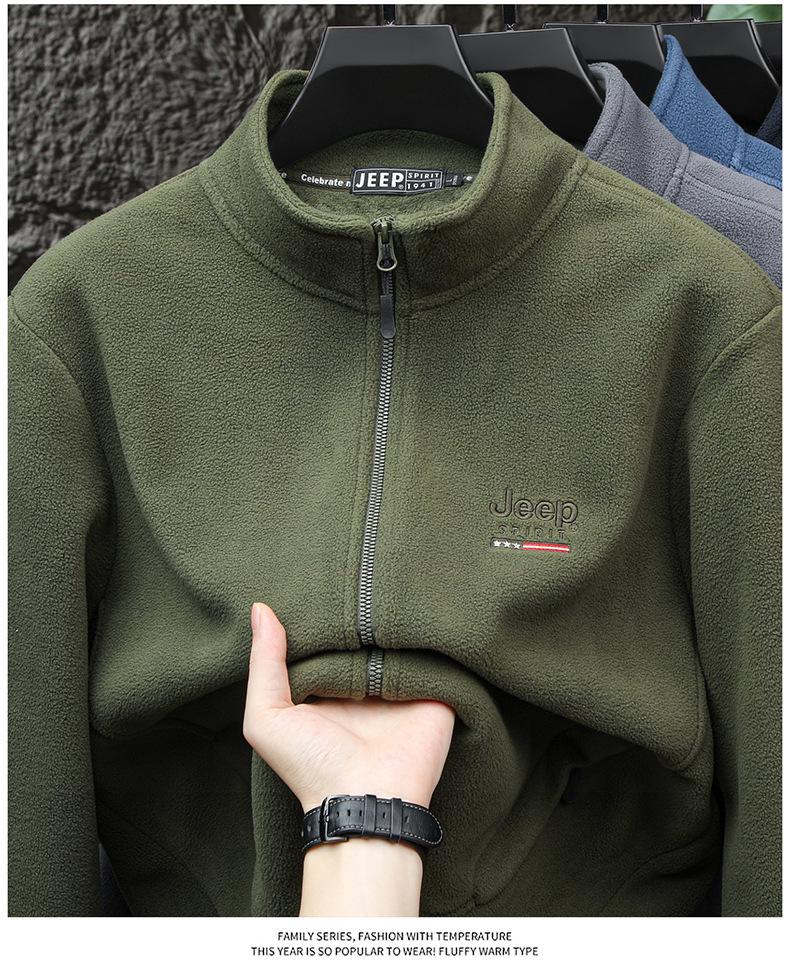 Jeep 2025 Men's Plus Velvet Fleece Zipper Hoodie Cardigan, Casual Autumn/Winter Long Sleeve Jacket