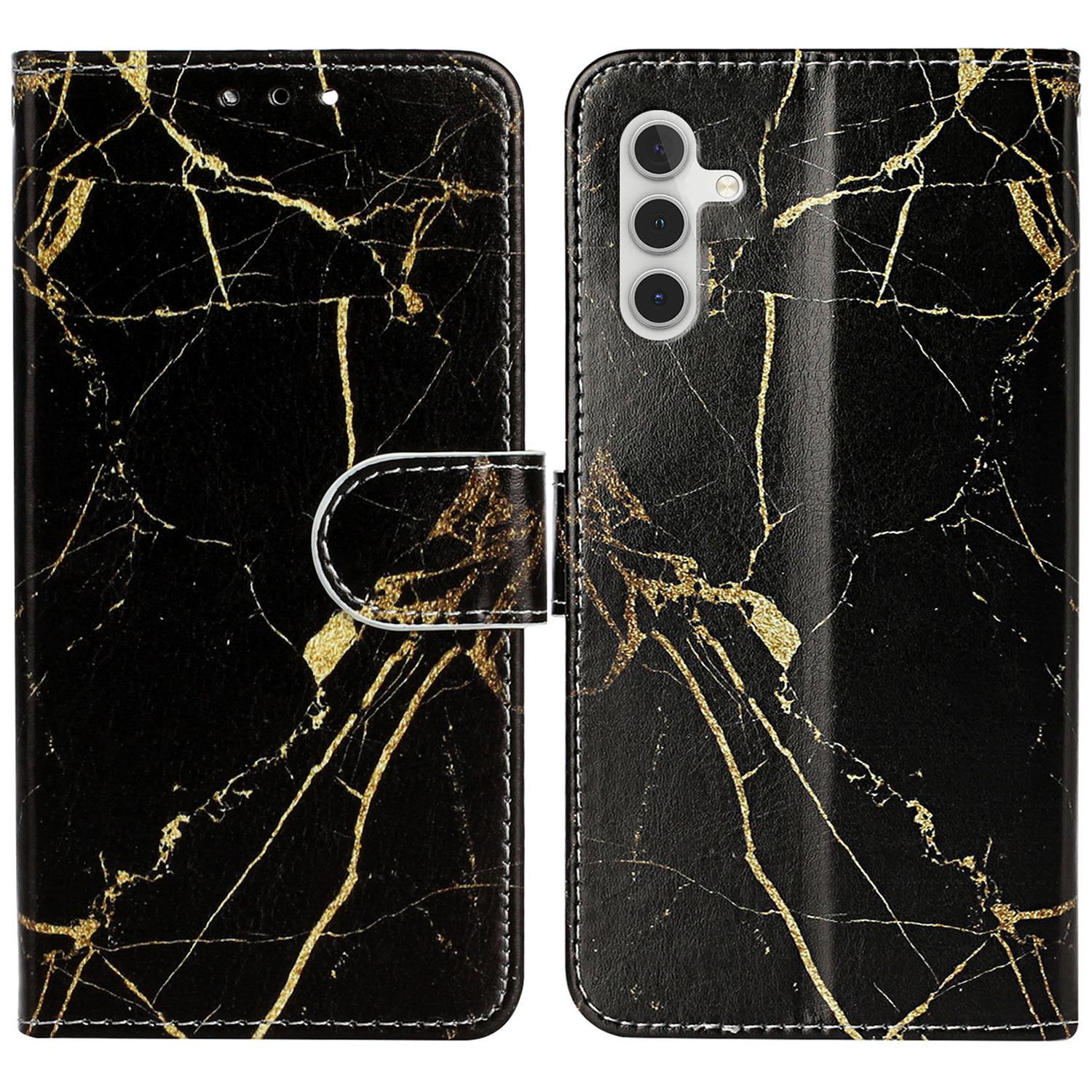 

For Samsung Galaxy A16 5G/A16 4G Case Pattern PU Leather Flip Phone Cover Black Gold Marble