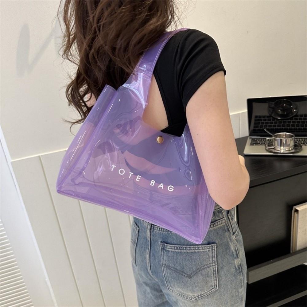 New PVC Transparent Shoulder Bag Large Capacity Waterproof Jelly Bag Beach Handbags for Summer