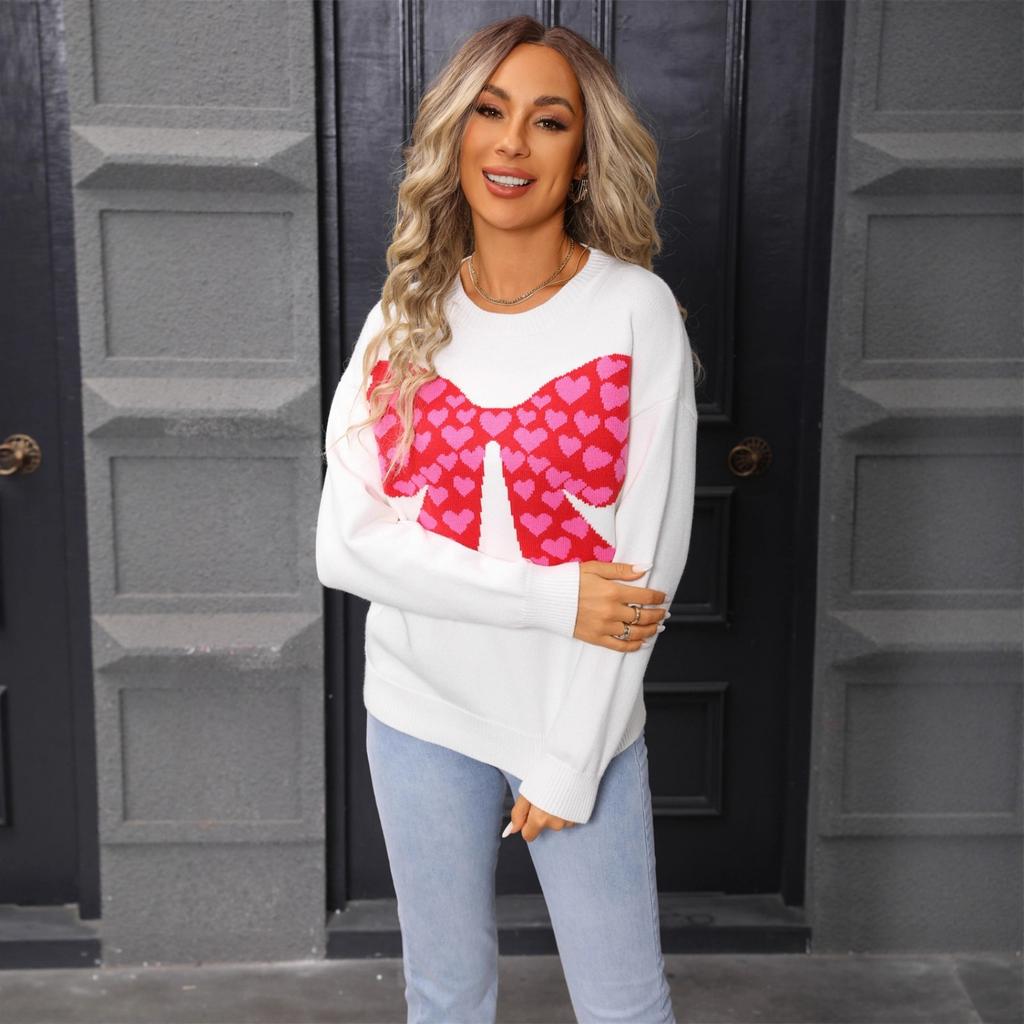 Ladies' Fashionable Heart-shaped Sweater, Loose And Versatile Valentine's Day Knitted Pullover Sweater