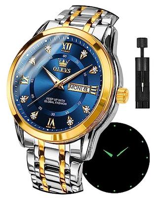 OLEVS Herren-Silberuhr, Beliebtes Quarzwerk, Kalender, Wasserdicht, Edelstahl, Stilvoll Blau