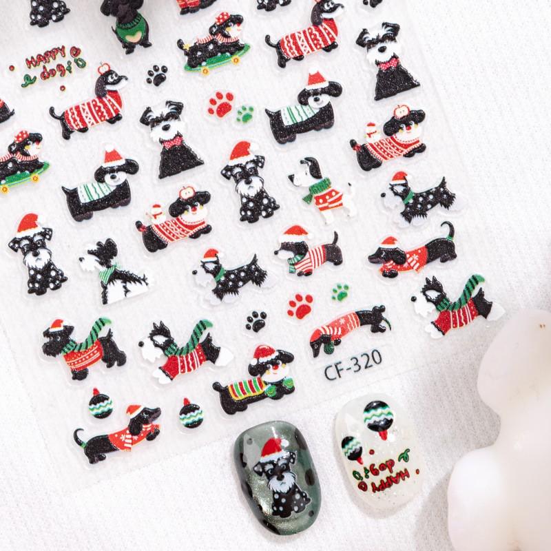 

3D Embossed Cute Puppy Nail Art Stickers - New Year & Christmas Series 1 sheet