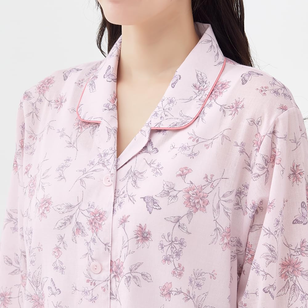 Gunze Long Sleeve Pajamas with Elastic Sleeve and Leg Mesh Green Women's Holes, Back,