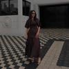 Elegant Polyester Spliced Short Sleeve Dress For Women With Round Neck For Spring