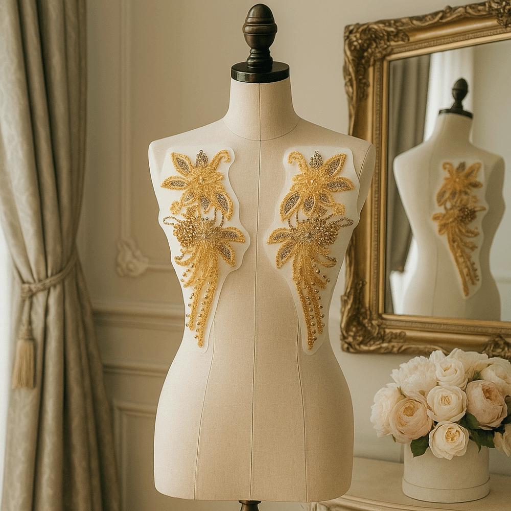 Handmade Nail Beads Clothing Applique Gold Embroidery Clothes Patches  Bridal Accessories