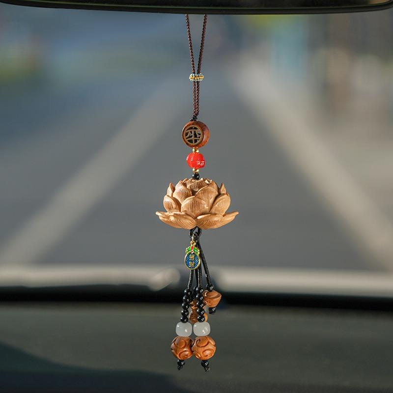 Adorno Colgante para Coche Lotus Bendición de Paz Borla de Cuentas Colgante Decoración de Espejo Retrovisor Encanto Para Interior de Automóvil Regalo de Festival