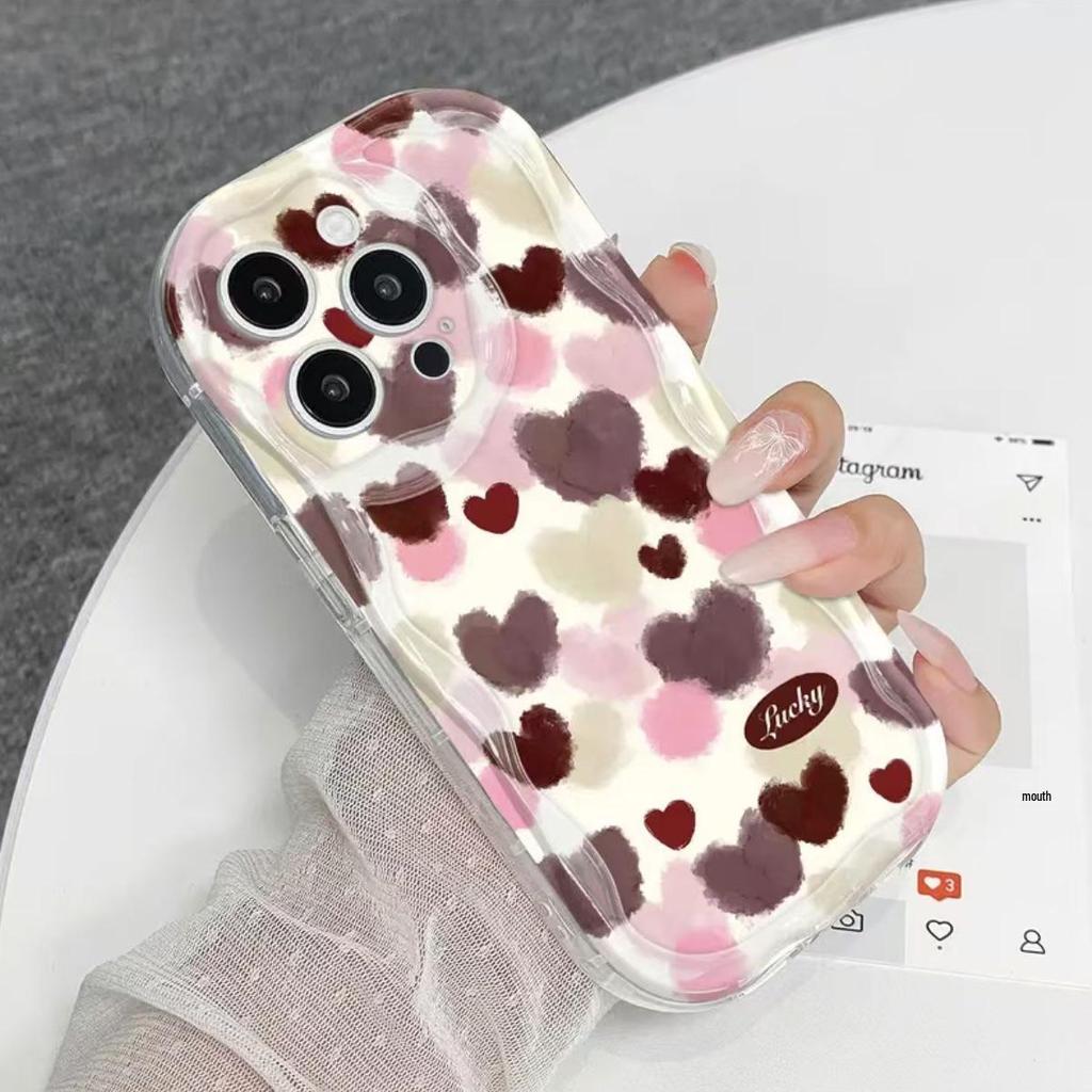 Custodia per Telefono Schermo Intero Crema Cuore d'Amore per iPhone 17 Pro Max/16/15/14/13 Pro