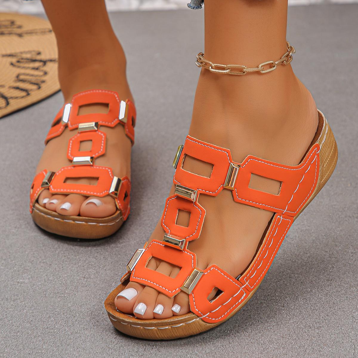 

Fashion Large Size Roman Style Women s Sandals Open Toe Beach Slippers Summer New Wedges Comfortable Outdoor Slip-On Shoes for Women 43 оранжевый