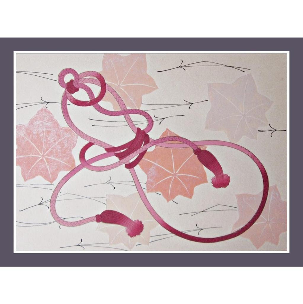 [USED] Woodblock print, knot pattern, maple leaves