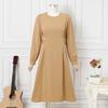 VONDA Women Elegant Round Neck Solid Color Casual Long Sleeve A-line Dress