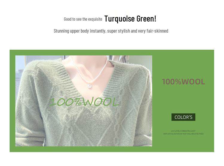Women's Solid Color V-Neck Wool Pullover Sweater - Loose Fit, Thickened for Autumn/Winter