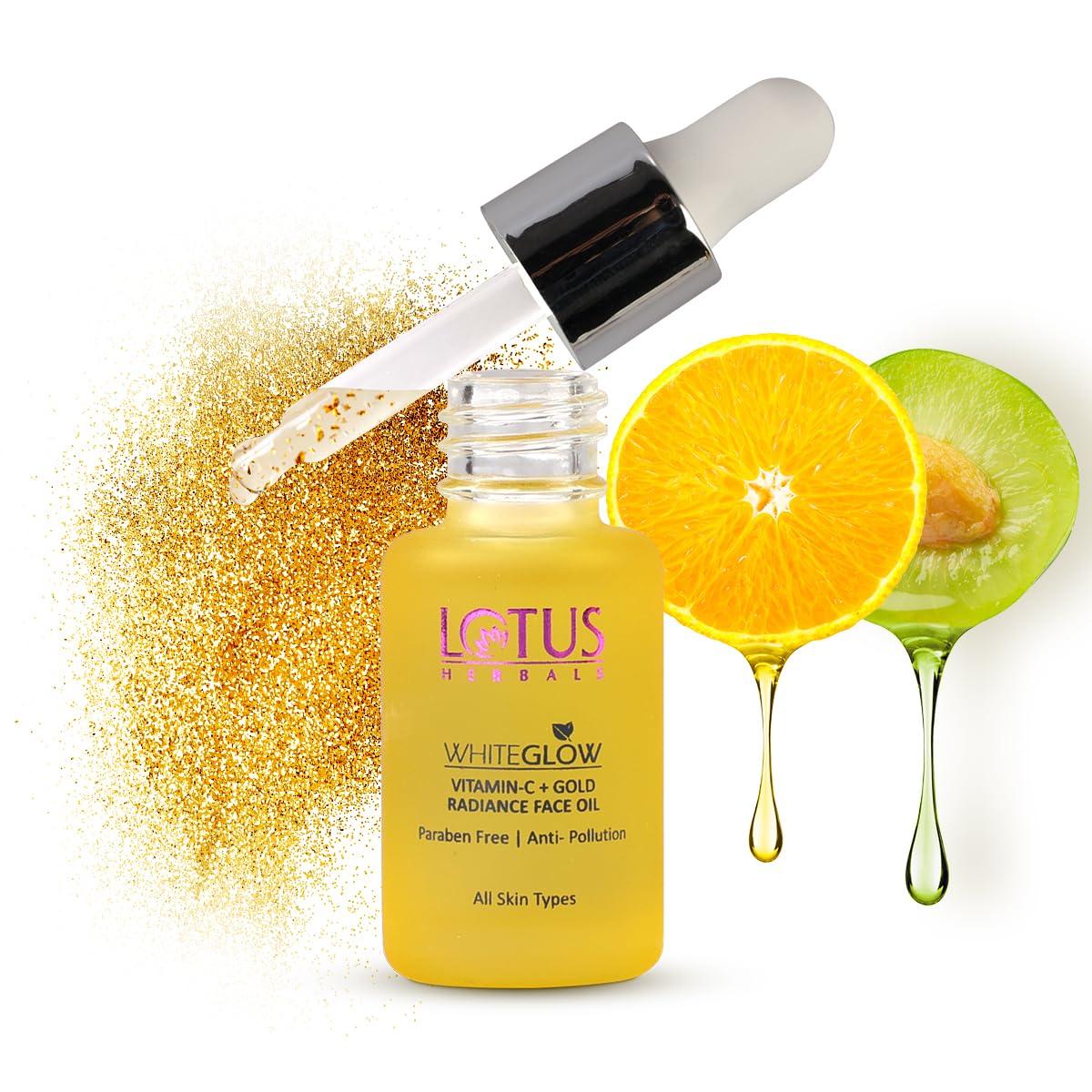 Lotus Herbals WhiteGlow Vitamin C and Gold Radiance Face Oil | For Dull & Dry Skin | Intense Hydration | Suitable For All Skin Types | For women &