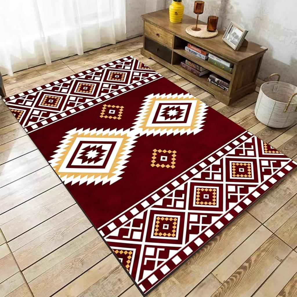 Tappeto Tribale Sud-Ovest Tappeti Rustici Aztek Tappeto Geometrico Nativo, Tappeti da Pavimento Antiscivolo per Interni per Camera da Letto Soggiorno