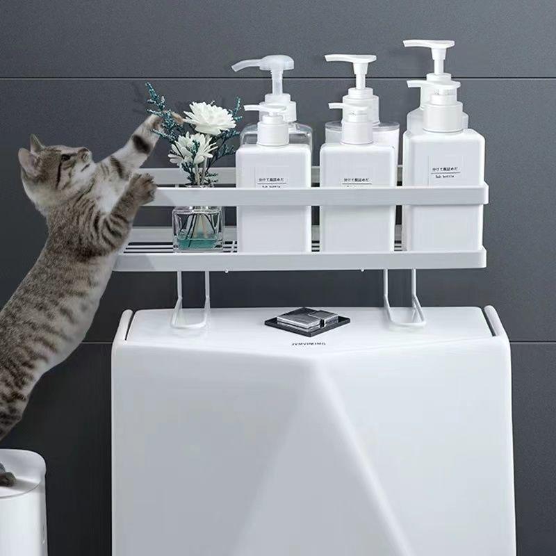 Wall-Mounted Bathroom Storage Rack - No Drilling Required, Multi-Functional Vanity Organizer for Toilets