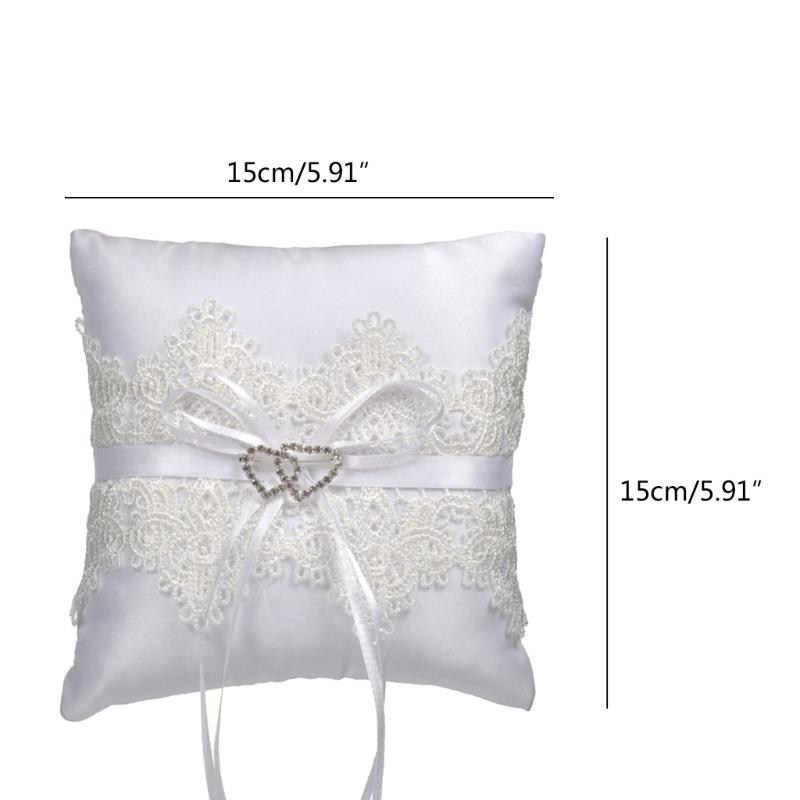 15cm Elegant Double Heart Rings Cushion Decor Delicate Lace Rings Pillow Bridal Rings Pillow for Wedding Dating Ceremony